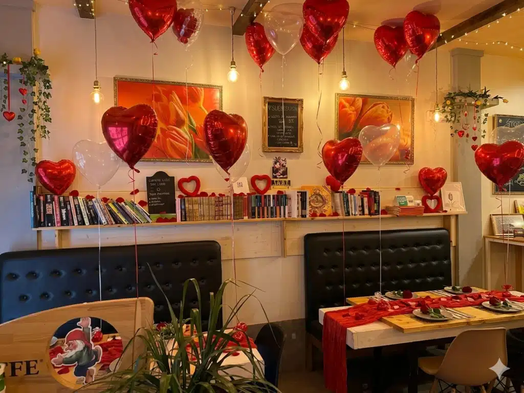 decoración de San Valentín en Bistro Los Tulipanes para una cena romántica en Sevilla